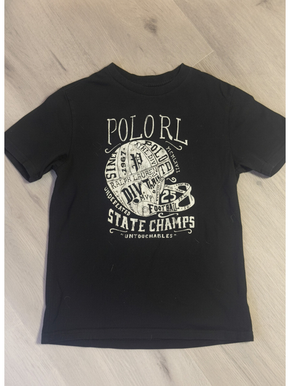 Polo Ralph Lauren Boys Black Graphic T-Shirt State Champs Size M 10-12